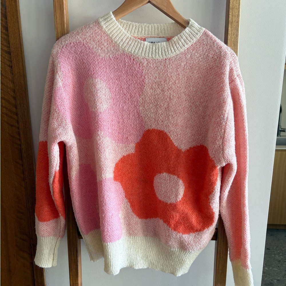 FRNCH Pink and Red Floral Sweater